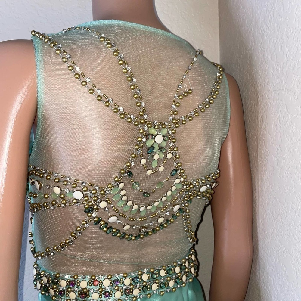Vintage Rachel Allan dress maxi mermaid style beaded sea foam green SZ 2 formal - Picture 8 of 16